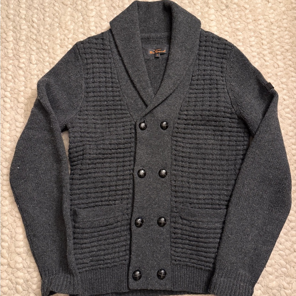 Ben Sherman Lambswool Cardigan Gray Double-Breasted Sweater